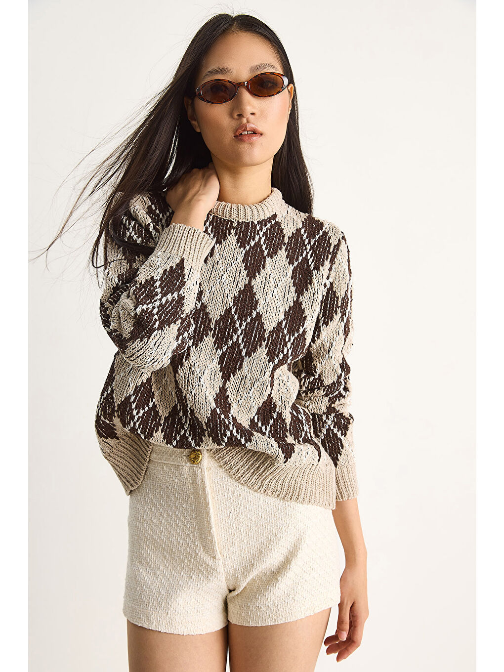 Bej Kadın Baklavalı Kazak-2