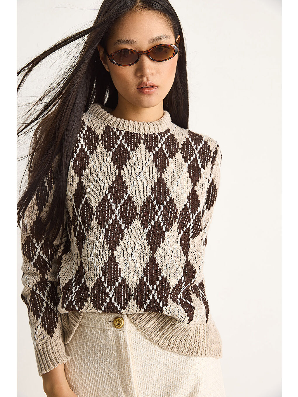 Bej Kadın Baklavalı Kazak-4