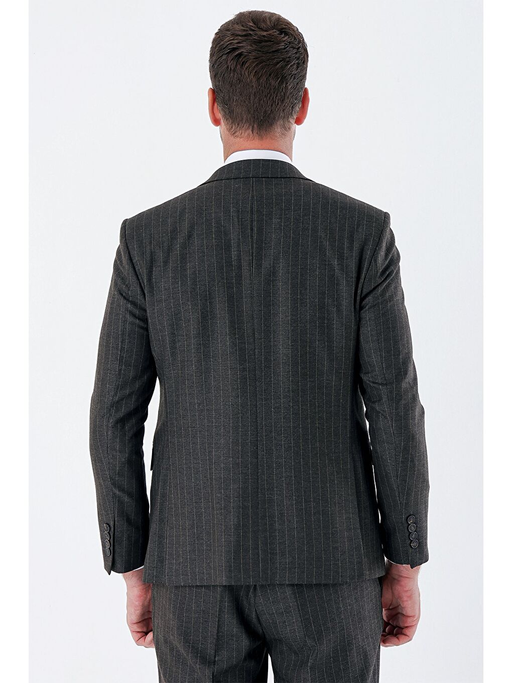 Siyah Çizgili Mono Yaka Yelekli 6 Drop Slim Fit Dar Kesim Klasik Takım Elbise 1001235160-7