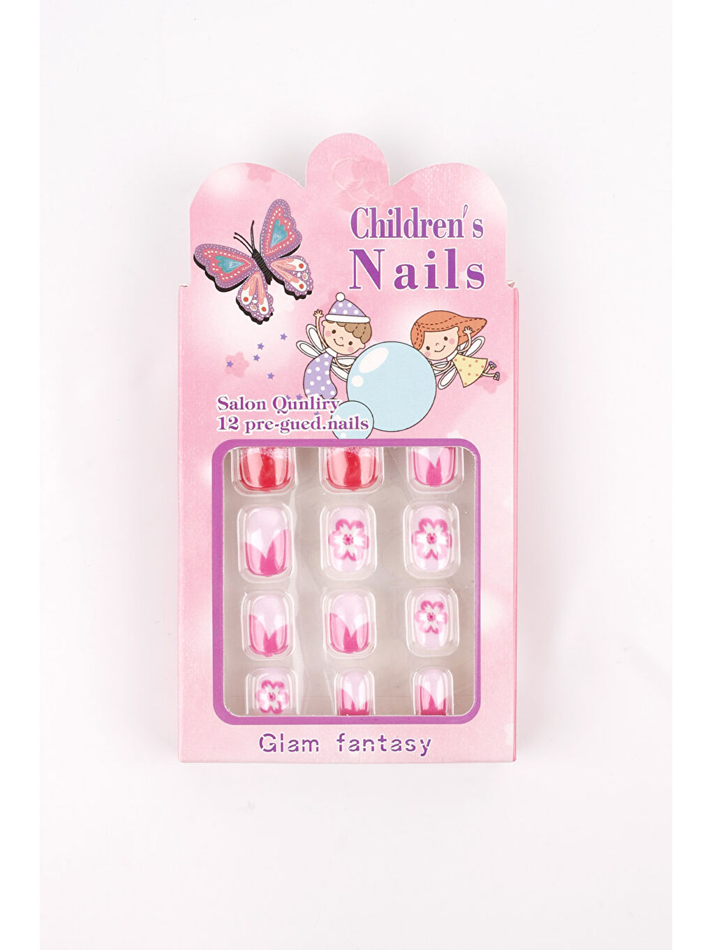 Pembe Çiçekli Desenli Kız Çocuk Takma Tırnak-2