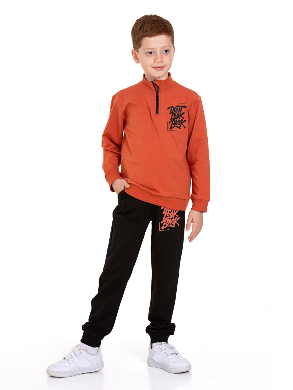 Kahverengi Dont Look Baskılı Fermuarlı Takım 54403