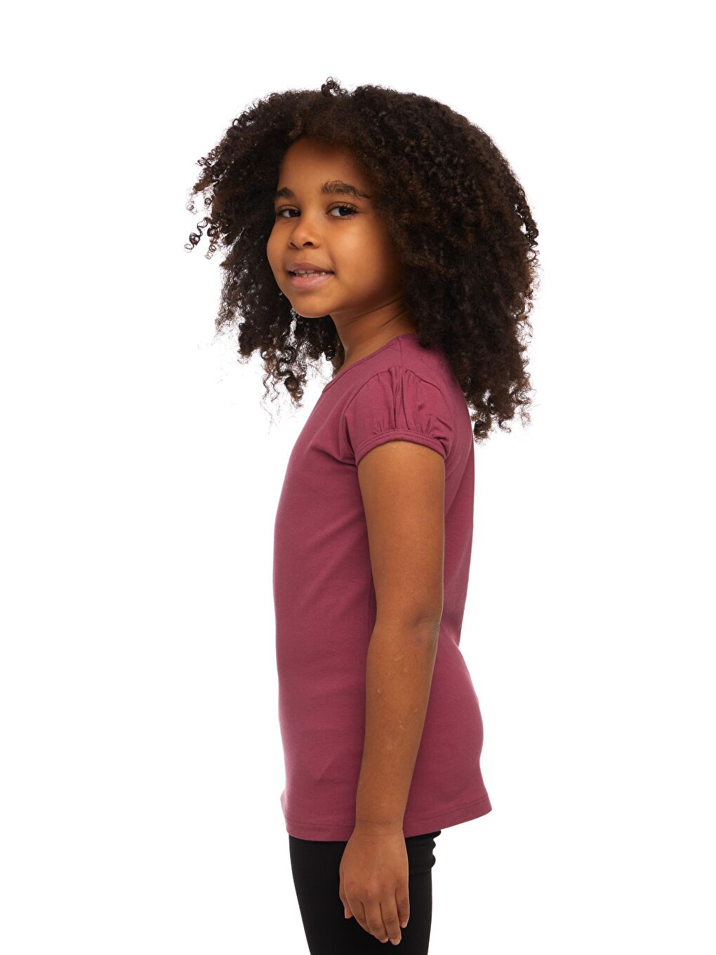 Açık Mürdüm Kız Çocuk Kısa Kollu Basıc Tişört-1