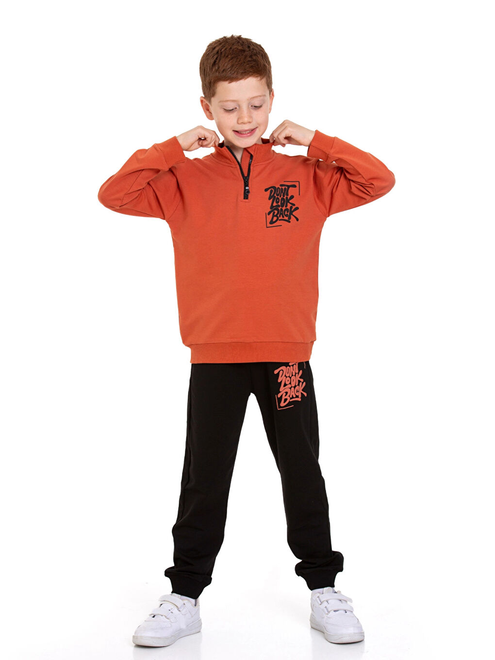 Kahverengi Dont Look Baskılı Fermuarlı Takım 54403-1