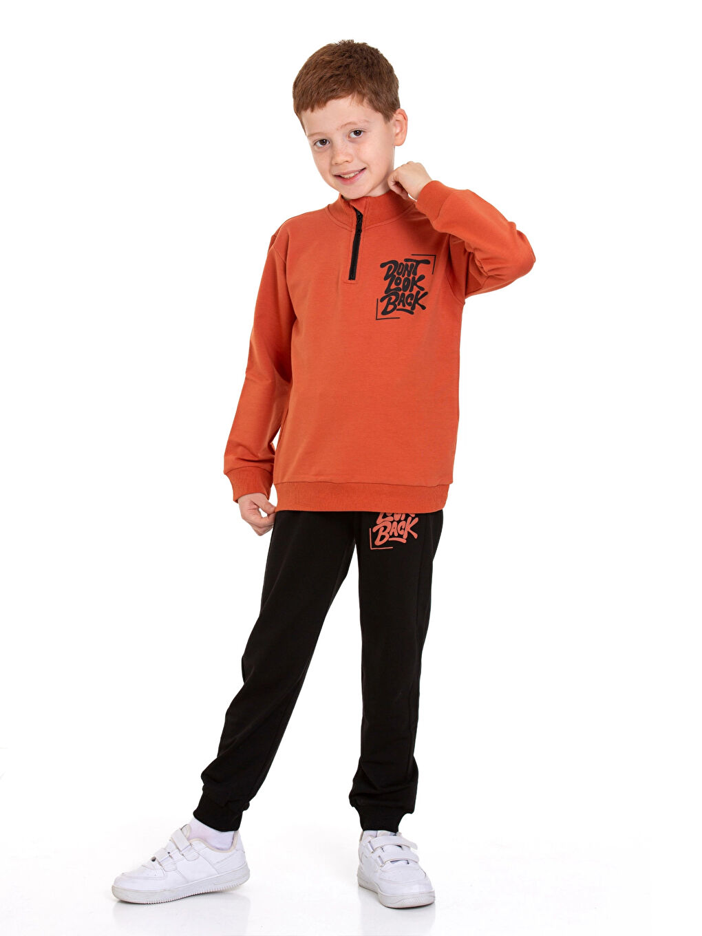 Kahverengi Dont Look Baskılı Fermuarlı Takım 54403-2