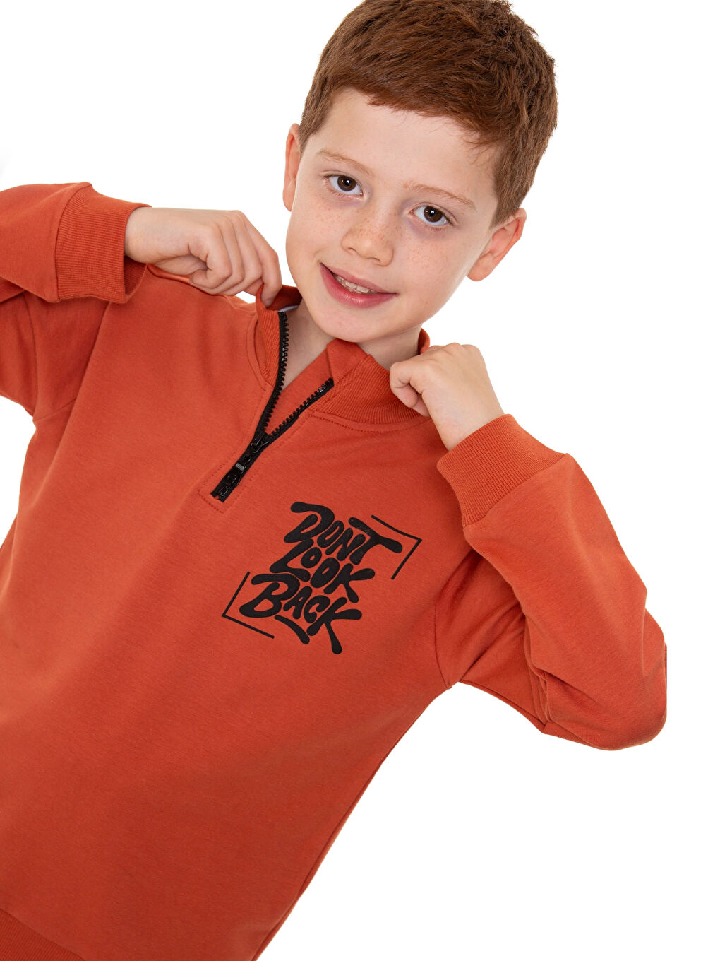 Kahverengi Dont Look Baskılı Fermuarlı Takım 54403-4