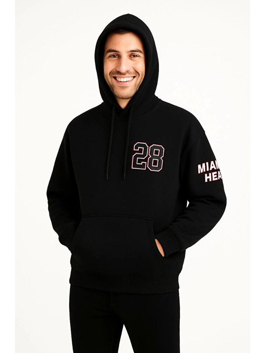 Üç İplik Kapüşonlu Ön Ve Arka Baskılı Sweatshirt Hoodie - Siyah-2