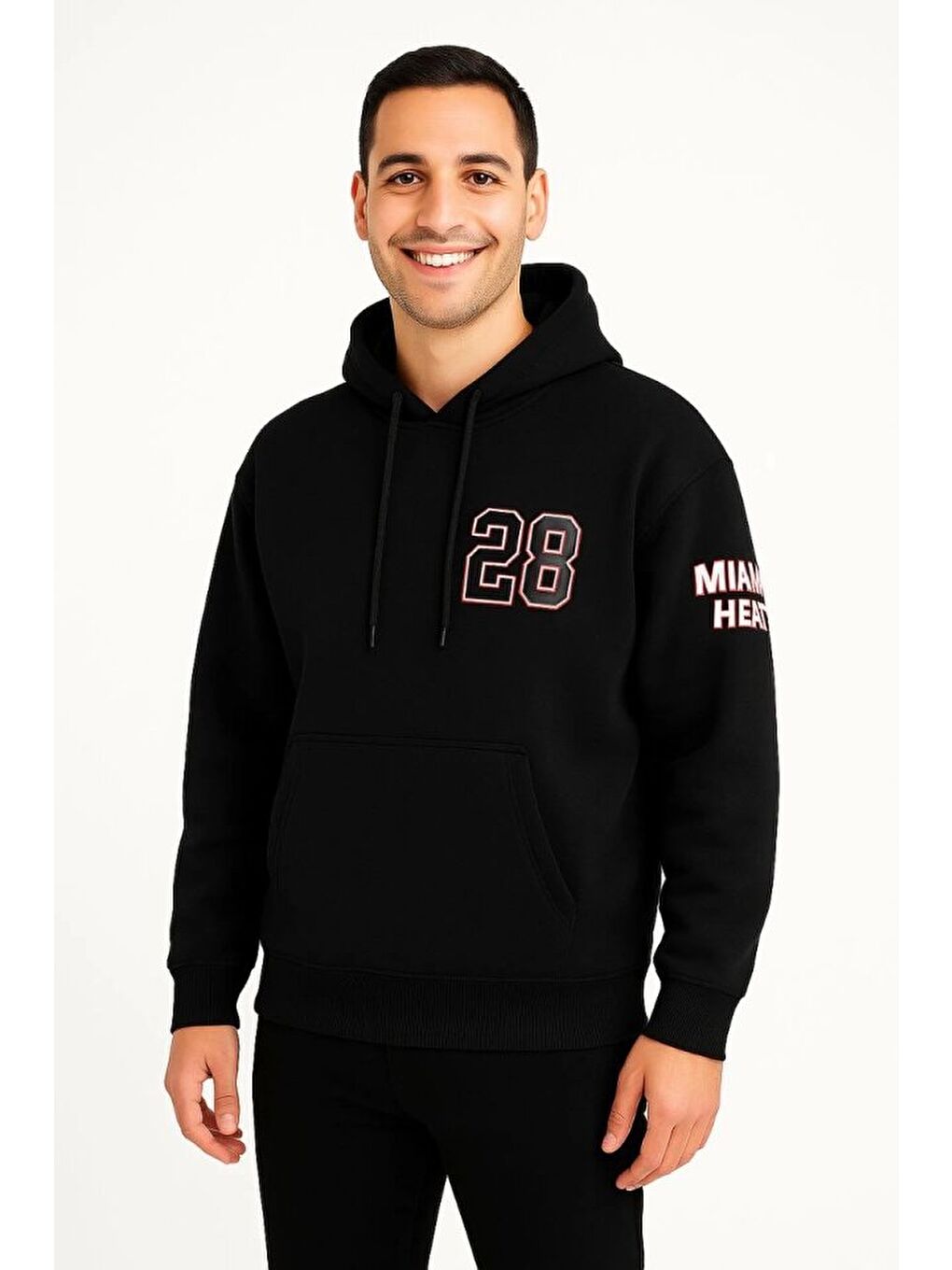 Üç İplik Kapüşonlu Ön Ve Arka Baskılı Sweatshirt Hoodie - Siyah-3