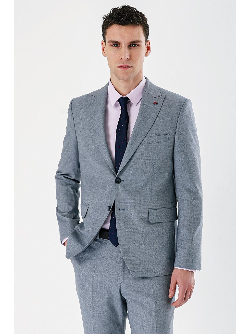 Koyu Mavi Filafil Kırlangıç Yaka Çift Yırtmaç 6 Drop Slim Dar Kesim Klasik Takım Elbise 1001240162