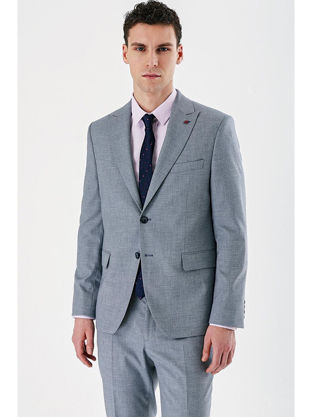 Koyu Mavi Filafil Kırlangıç Yaka Çift Yırtmaç 6 Drop Slim Dar Kesim Klasik Takım Elbise 1001240162-1