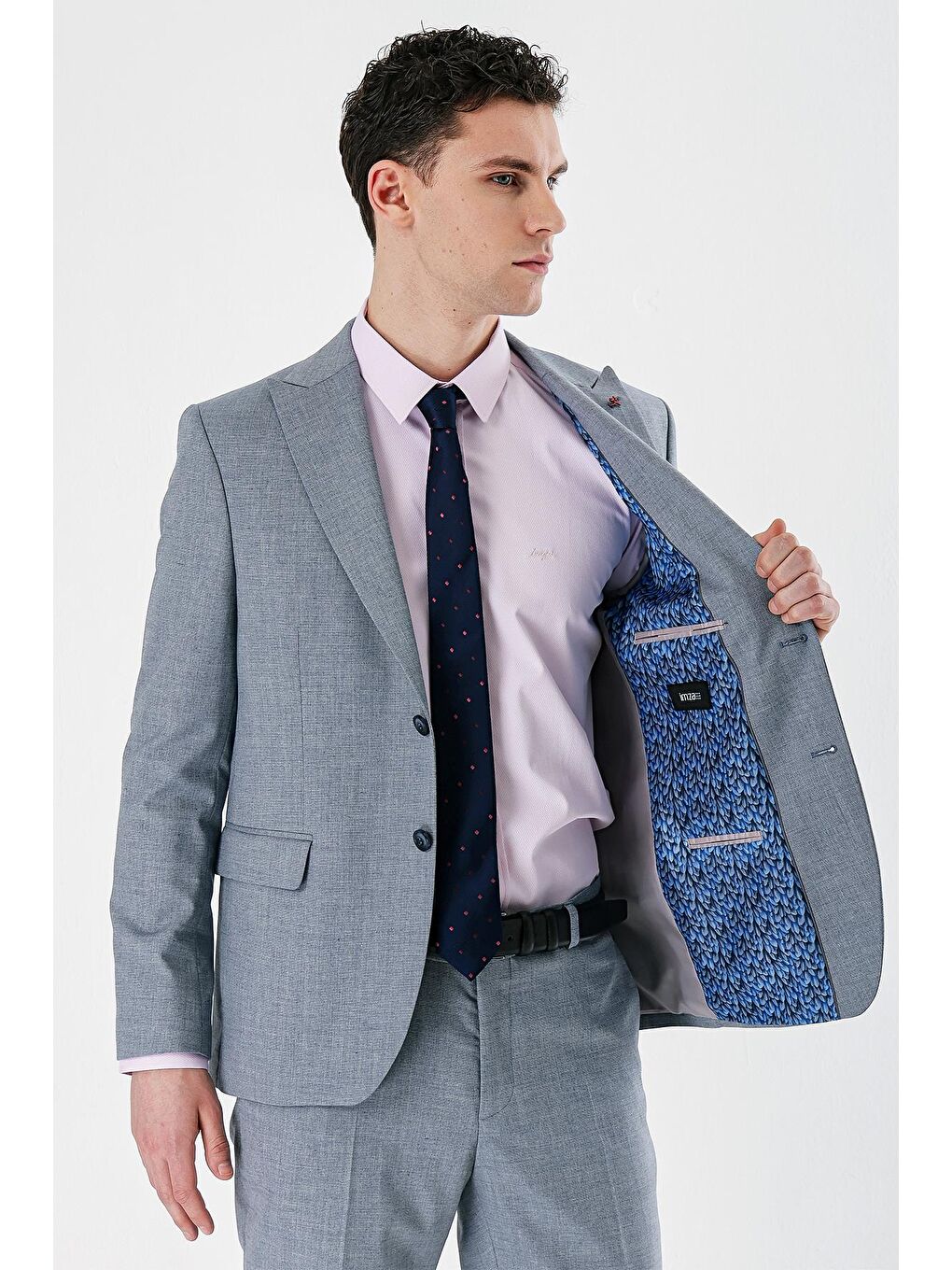 Koyu Mavi Filafil Kırlangıç Yaka Çift Yırtmaç 6 Drop Slim Dar Kesim Klasik Takım Elbise 1001240162-3