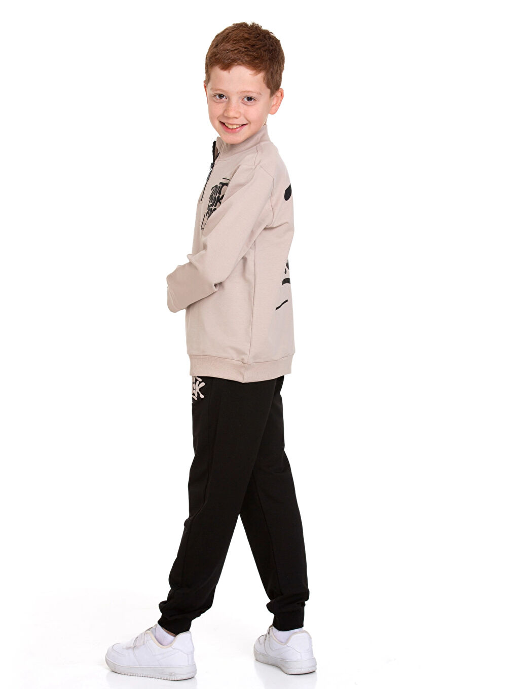 Bej Dont Look Baskılı Fermuarlı Takım 54403-1