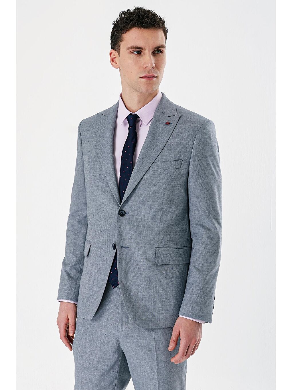 Koyu Mavi Filafil Kırlangıç Yaka Çift Yırtmaç 6 Drop Slim Dar Kesim Klasik Takım Elbise 1001240162-4