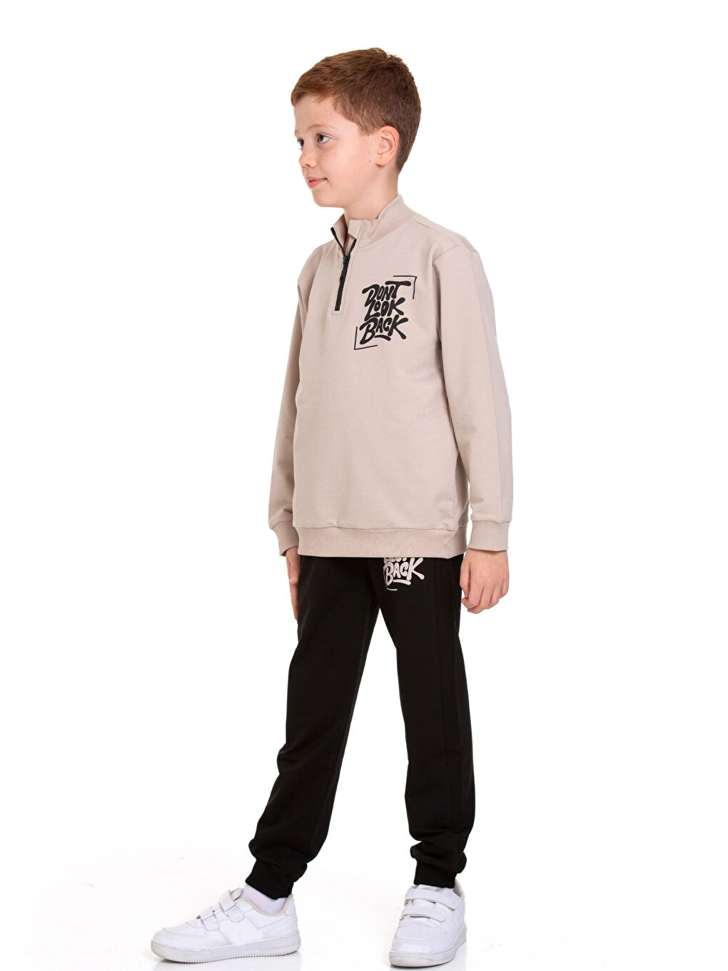 Bej Dont Look Baskılı Fermuarlı Takım 54403-2