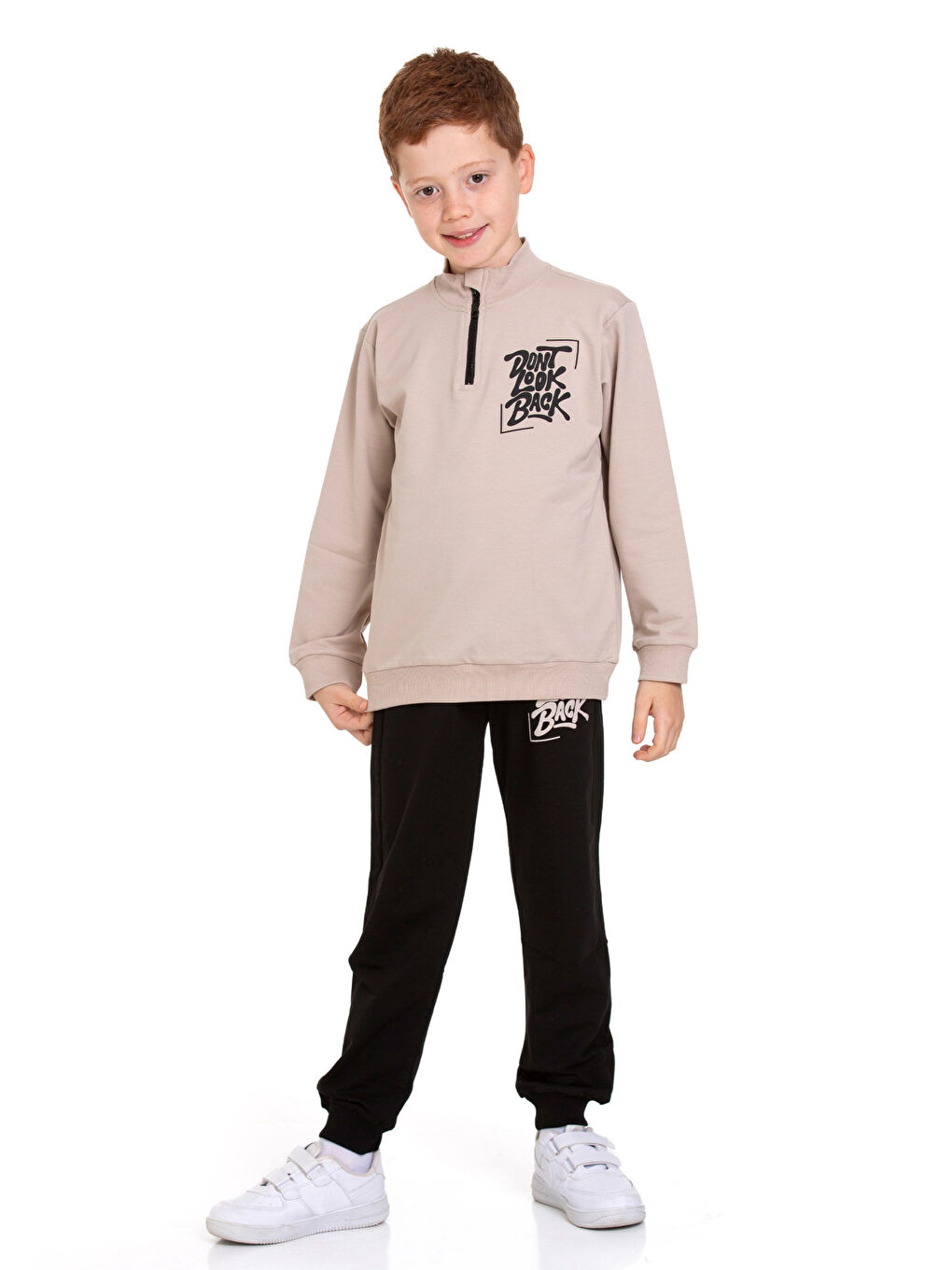 Bej Dont Look Baskılı Fermuarlı Takım 54403-3