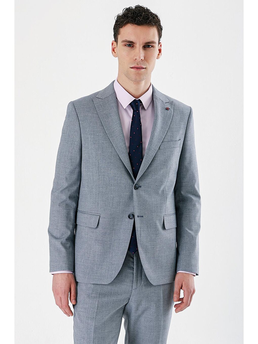 Koyu Mavi Filafil Kırlangıç Yaka Çift Yırtmaç 6 Drop Slim Dar Kesim Klasik Takım Elbise 1001240162-6