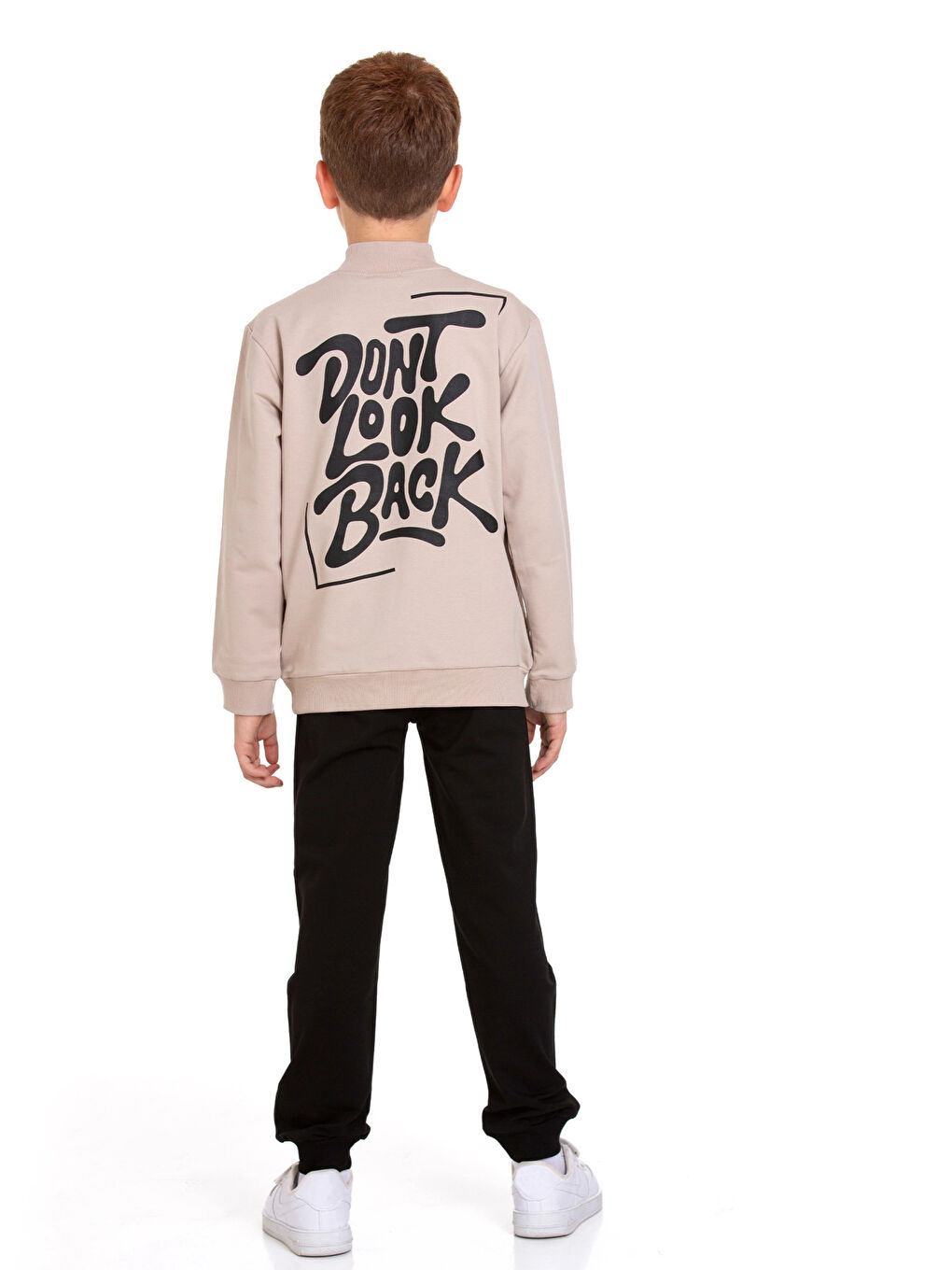 Bej Dont Look Baskılı Fermuarlı Takım 54403-4