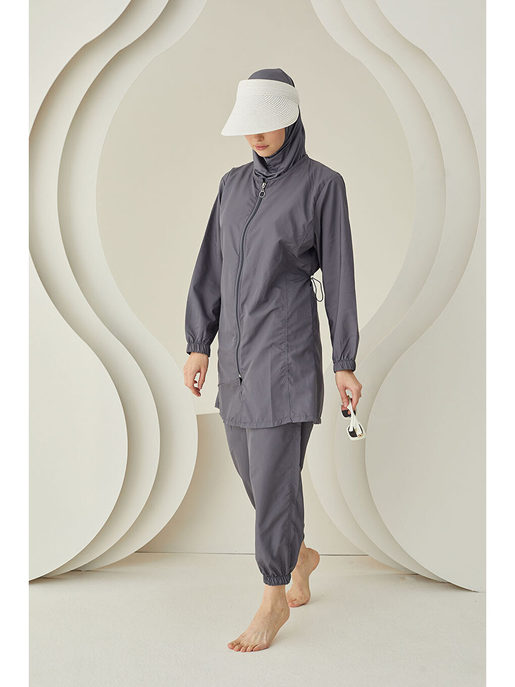 Antrasit Plain Pattern Tesettür Mayo-1