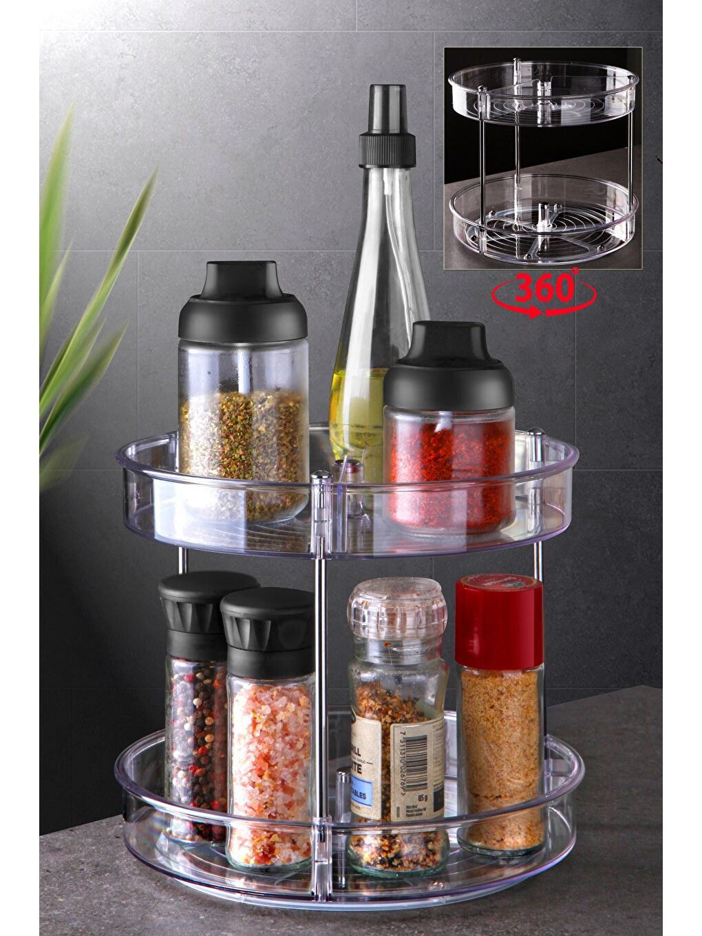 Renksiz 2 Katlı, Çok Amaçlı, Düzenleyici Döner Raf ŞEFFAF