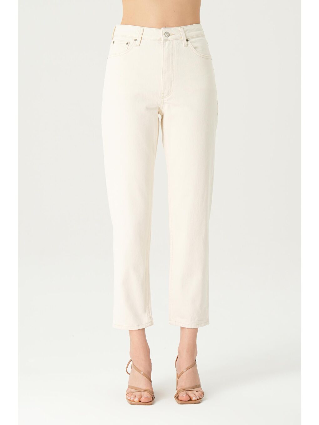 Ariana Natural Ekru Yüksek Bel Patı Fermuarlı Mom Jean Pantolon C 4525-183-1