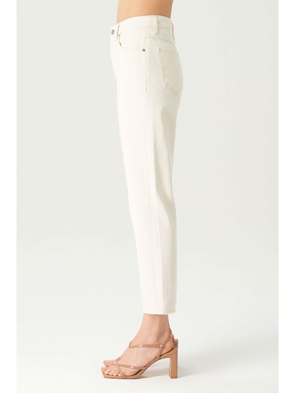Ariana Natural Ekru Yüksek Bel Patı Fermuarlı Mom Jean Pantolon C 4525-183-2
