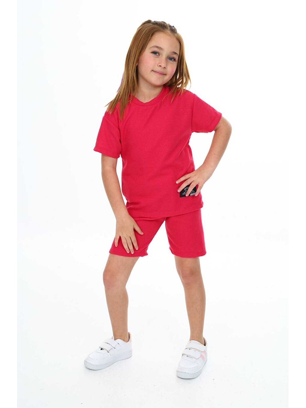 Kırmızı Bisiklet Yaka Şortlu Kız Çocuk Şortlu Takım-1