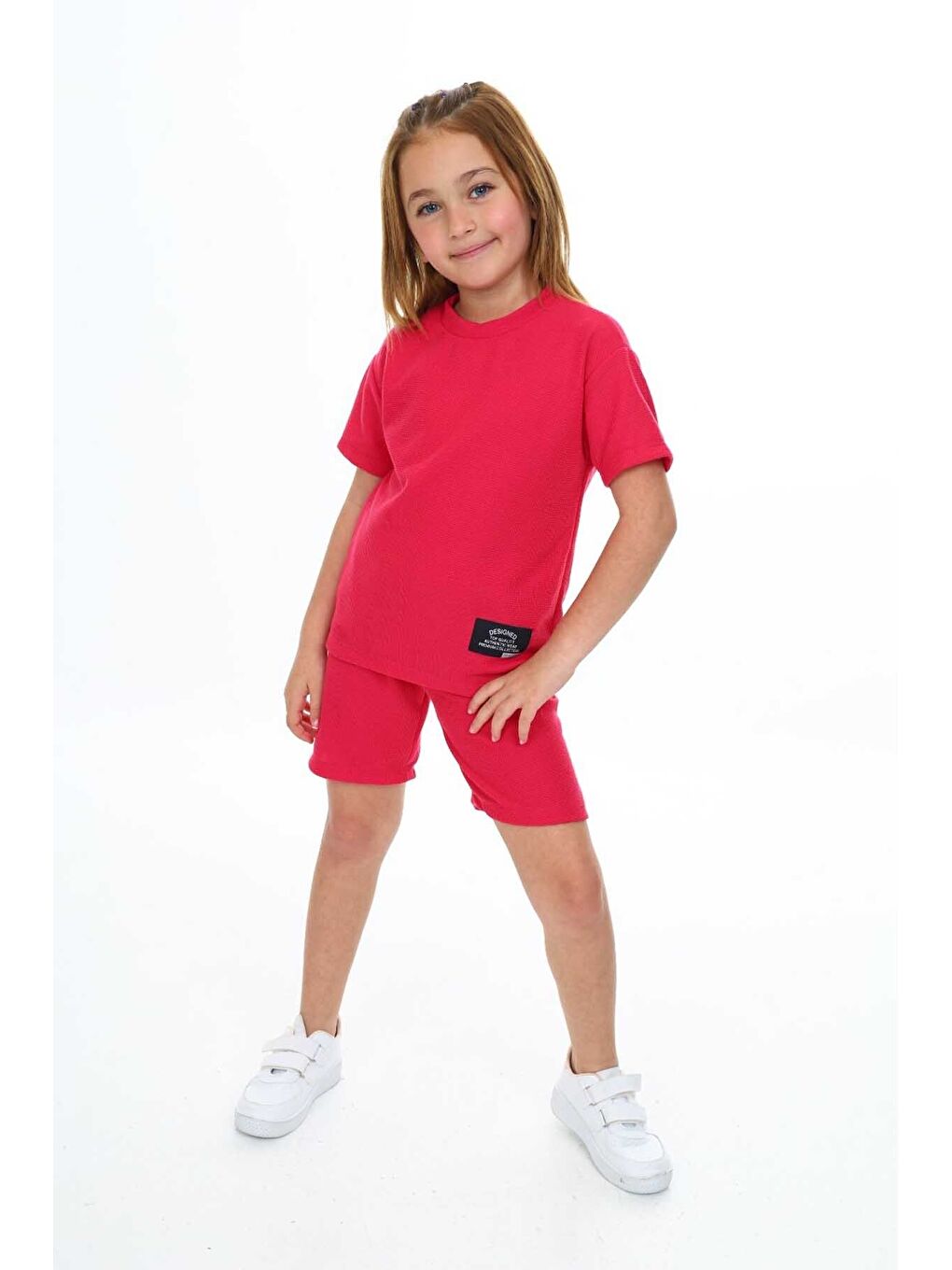 Kırmızı Bisiklet Yaka Şortlu Kız Çocuk Şortlu Takım-2