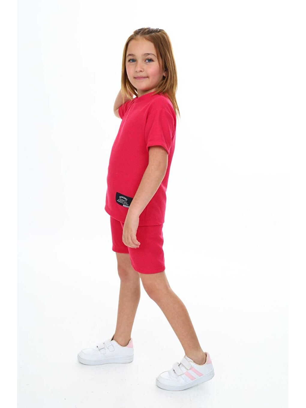 Kırmızı Bisiklet Yaka Şortlu Kız Çocuk Şortlu Takım-3