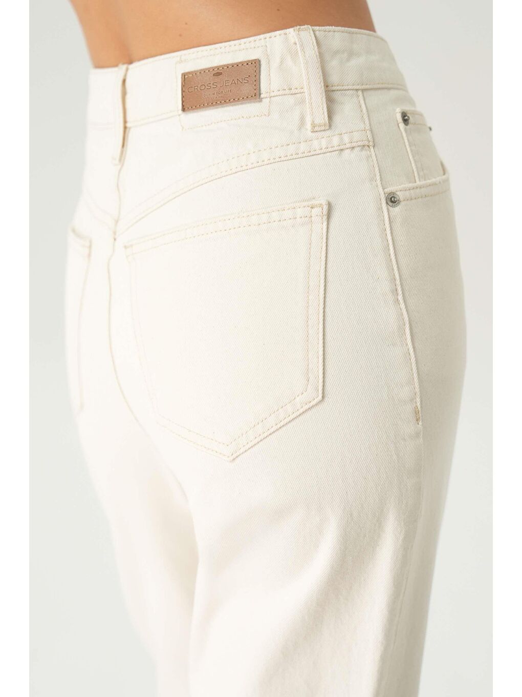 Ariana Natural Ekru Yüksek Bel Patı Fermuarlı Mom Jean Pantolon C 4525-183-4