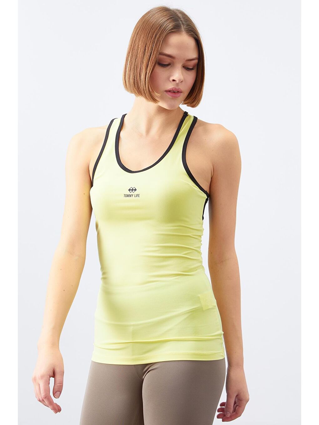 Sarı Limon Kolsuz Arka Yazı Detaylı Standart Kalıp Kadın Spor Atlet - 97096