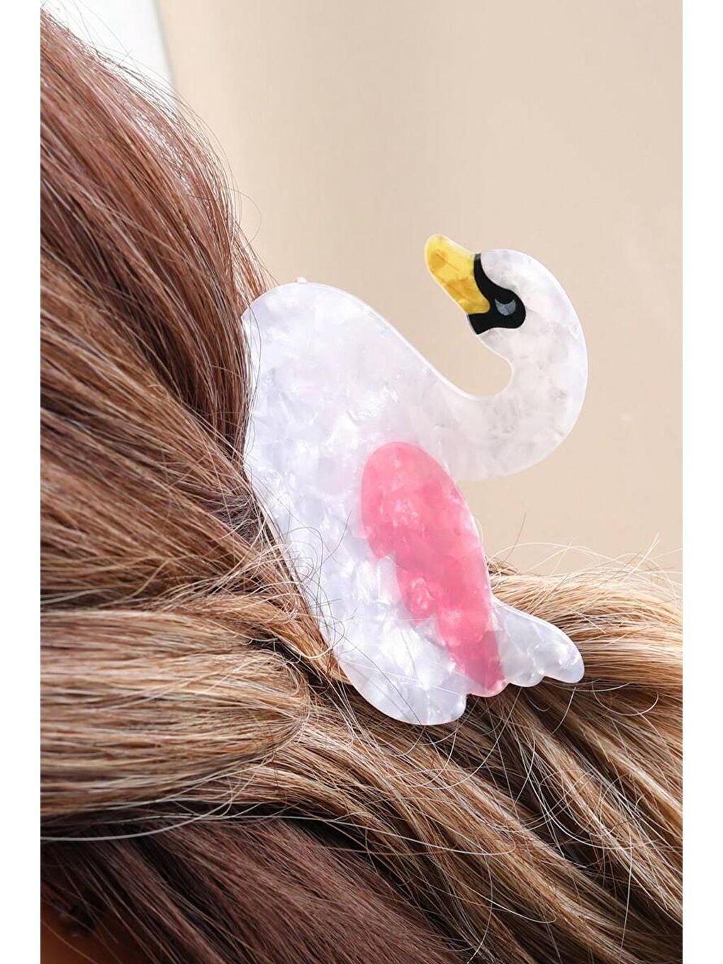 Zarif Beyaz Kuğu Asetat Mandal Toka-1