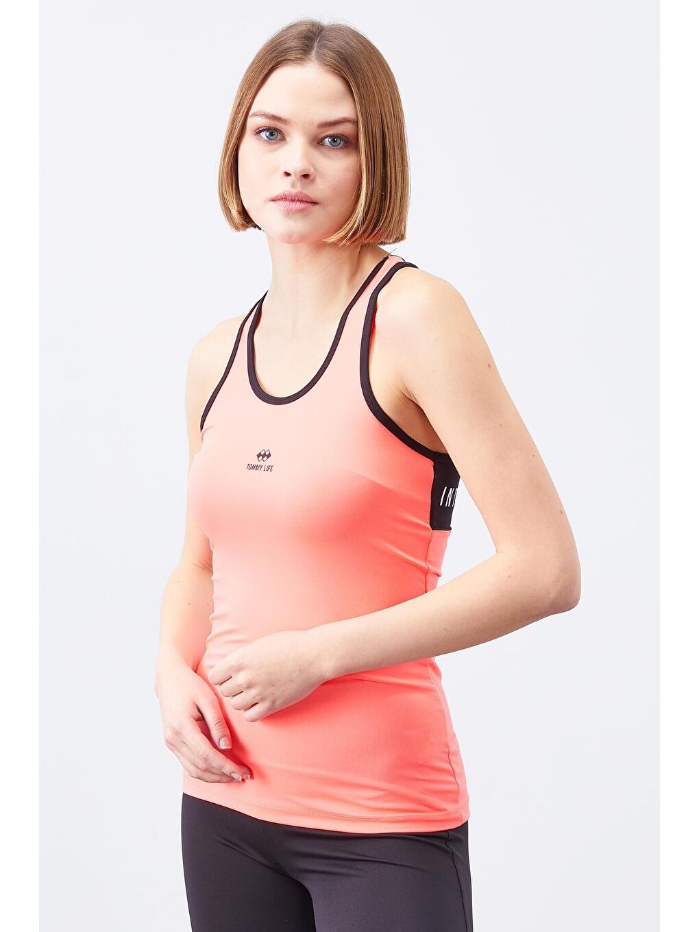 Fuşya Kolsuz Arka Yazı Detaylı Standart Kalıp Kadın Spor Atlet - 97096-4