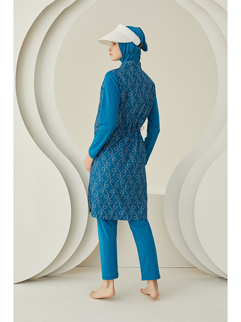 Petrol İp Desenli Dokuma Tesettür Mayo-2