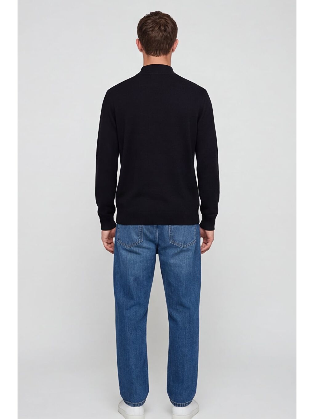 Erkek Siyah Normal Kesim Regular Fit Yünlü Dokuma Desenli Triko Kazak-3