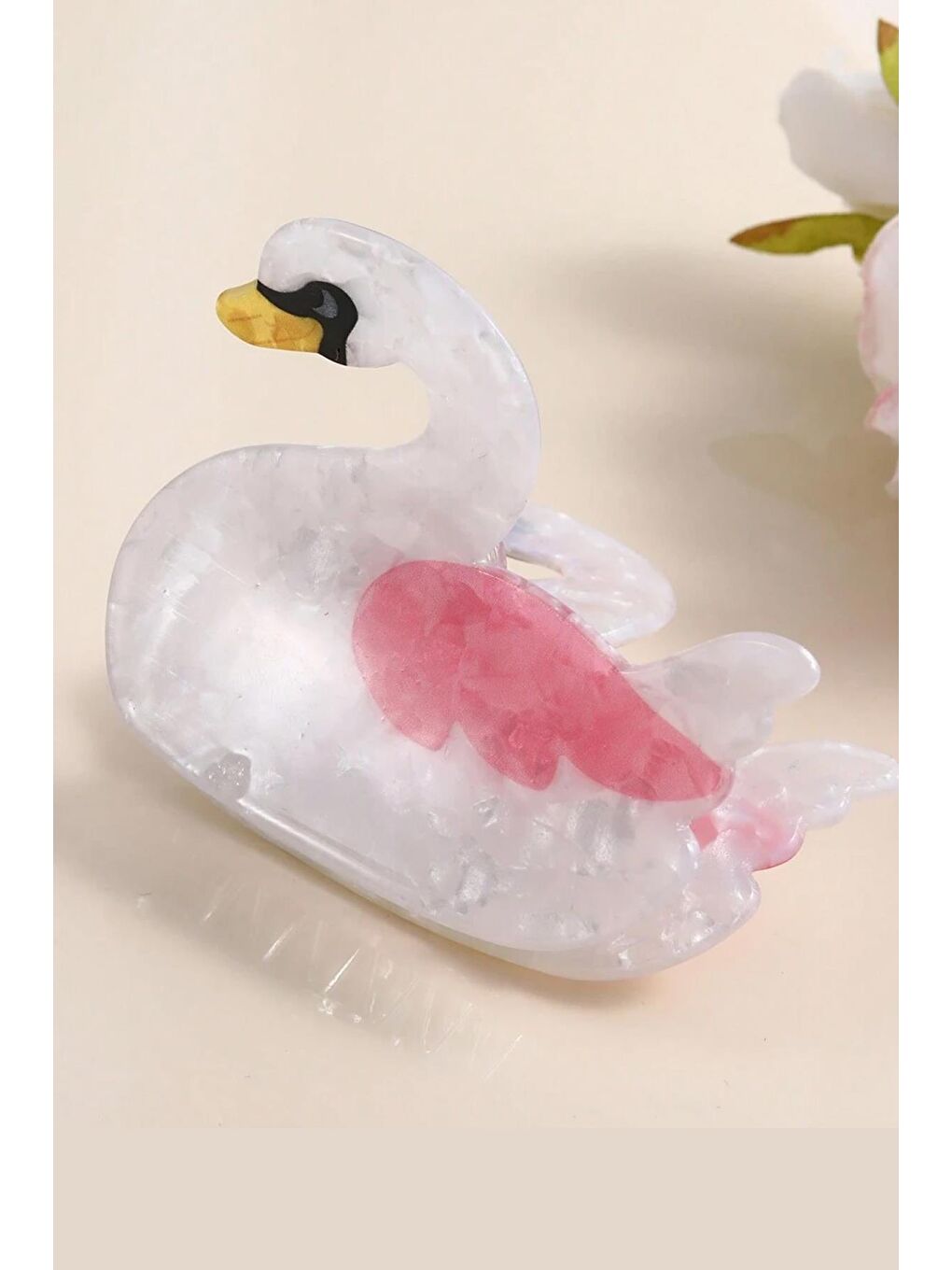 Zarif Beyaz Kuğu Asetat Mandal Toka-4