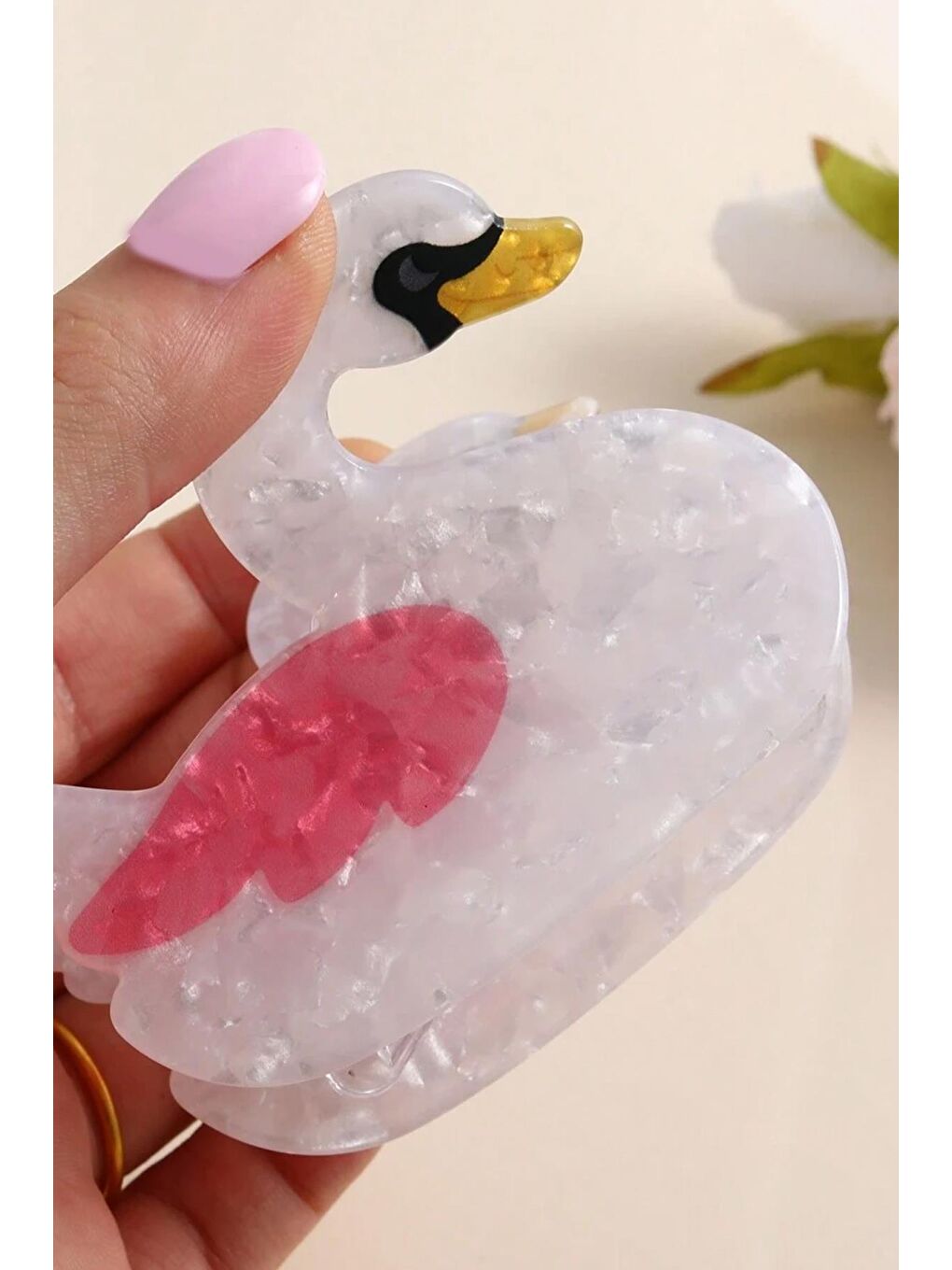 Zarif Beyaz Kuğu Asetat Mandal Toka-5