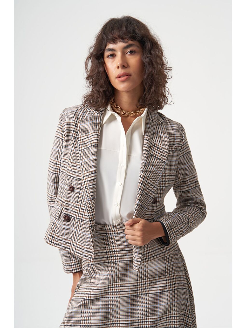 MZL Bej Ekose Anvelop Kısa Ceket-1