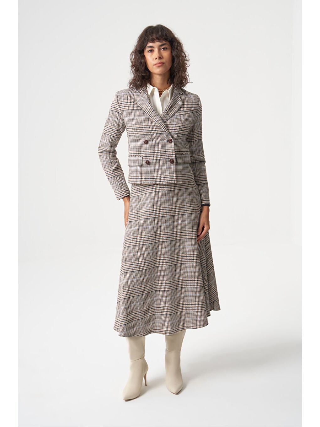 MZL Bej Ekose Anvelop Kısa Ceket-2