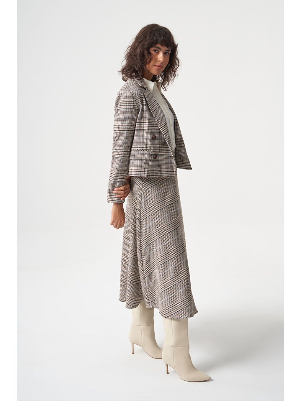 MZL Bej Ekose Anvelop Kısa Ceket-3