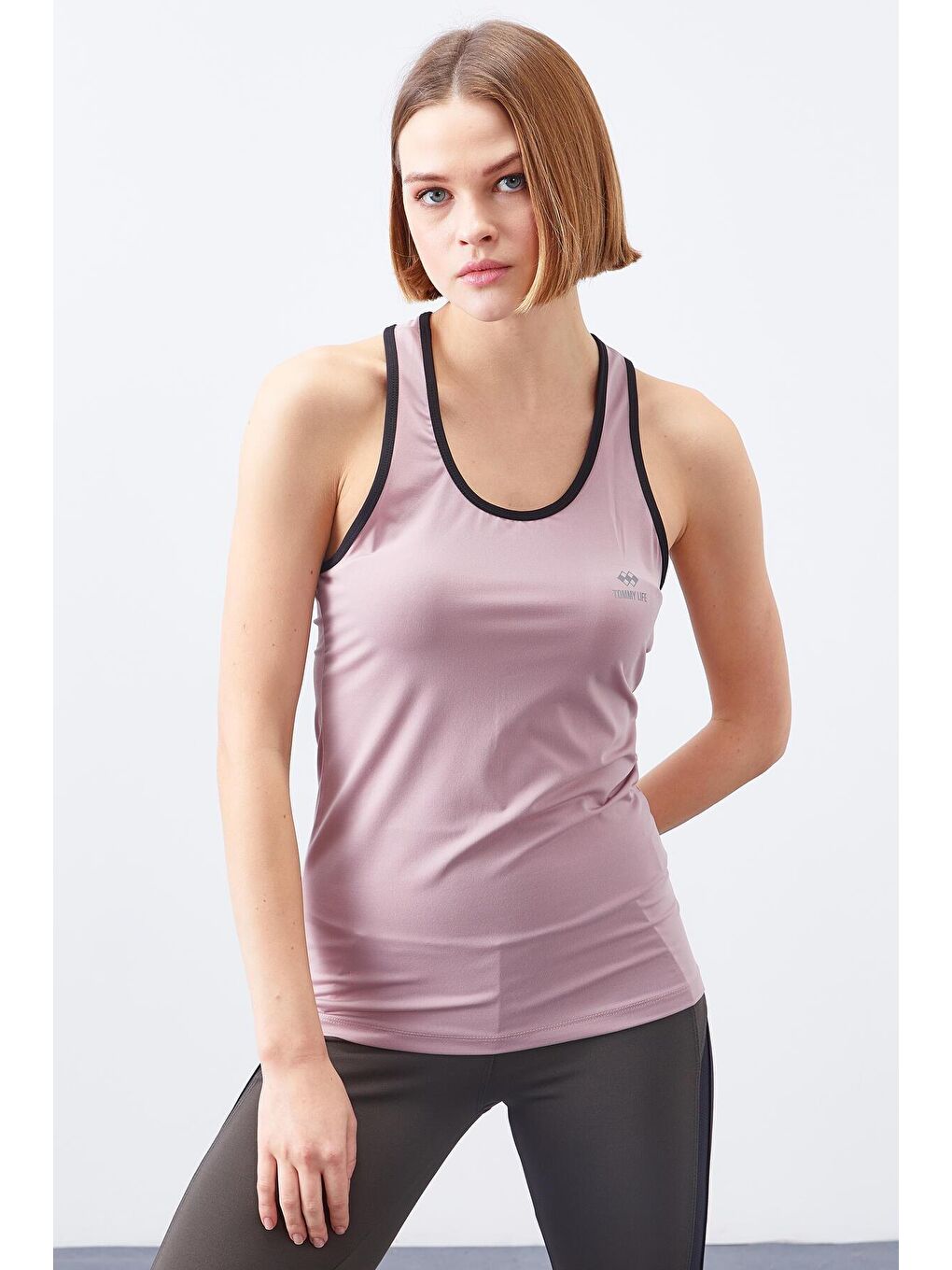 Pembe Gül Kurusu Çapraz Askılı Kolsuz Standart Kalıp Kadın Spor Atlet - 97094-2