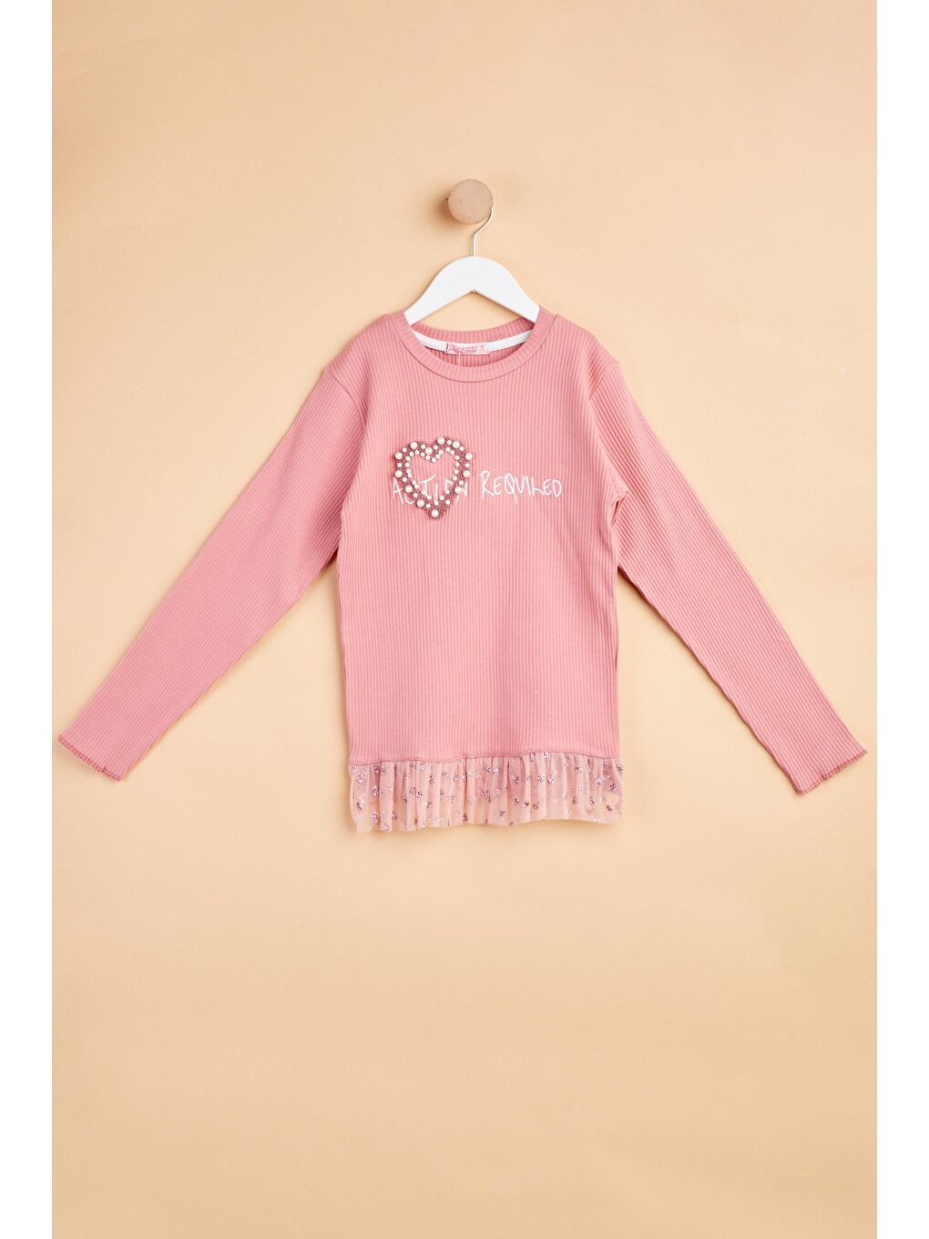 Kız Çocuk Pembe İnci Ve Tül Detaylı Bluz - 24956