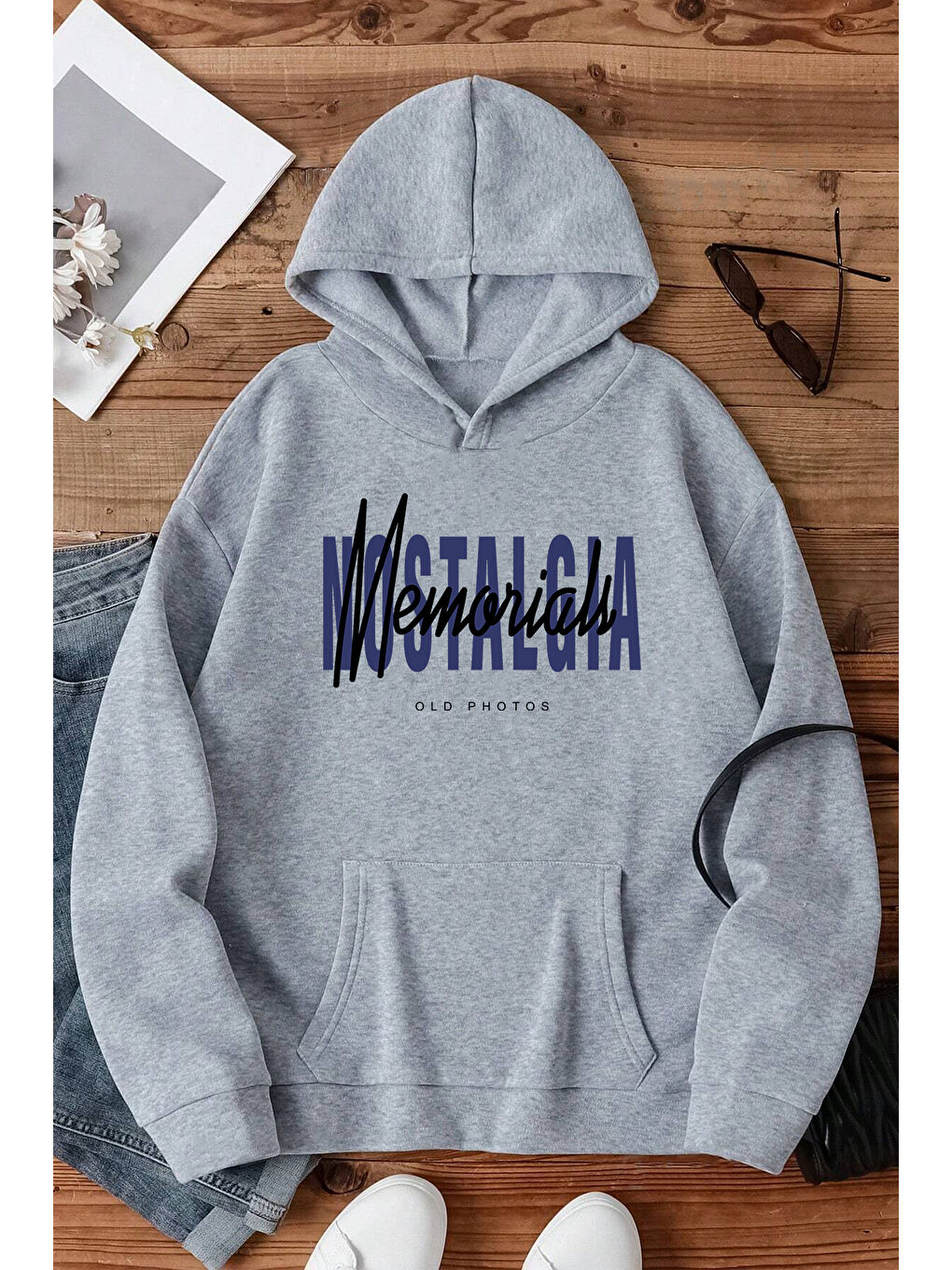 uyguntarz Gri Nostalgia Baskılı Unisex Oversize Sweatshirt