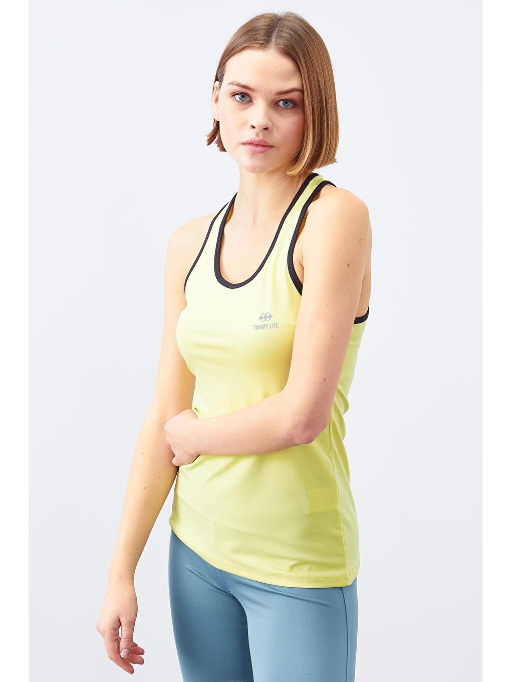 TOMMYLIFE Sarı Limon Çapraz Askılı Kolsuz Standart Kalıp Kadın Spor Atlet - 97094 - 4