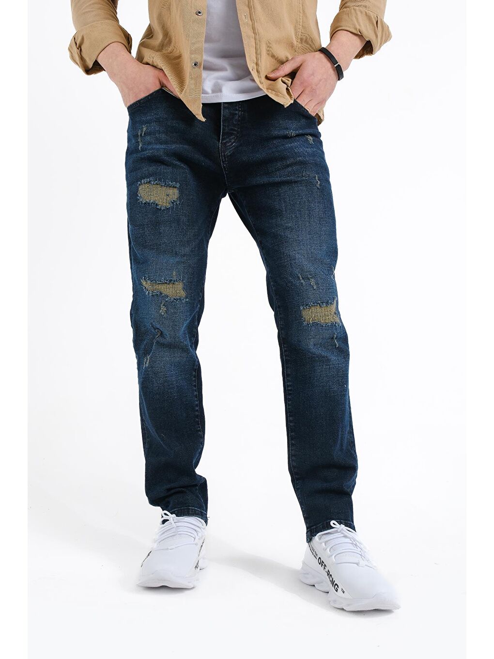 Oksit Jethro Slim Fit Elastanlı Yıpratmalı Yamalı Erkek Jean Pantolon