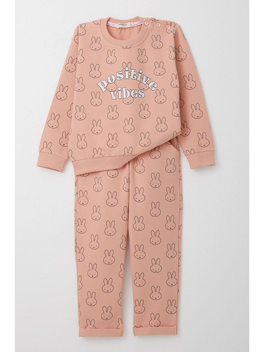 Pembe Kız Çocuk Eşofman Takım Sevimli Tavşancık Desenli Somon (1-4 Yaş)