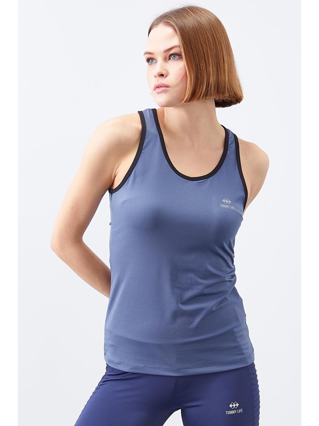 Petrol Çapraz Askılı Kolsuz Standart Kalıp Kadın Spor Atlet - 97094-4