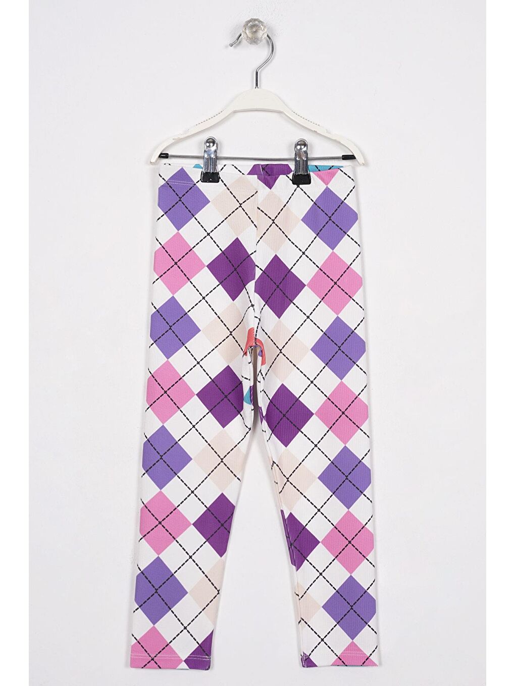 Kare Baskılı Mor Renk Kız Çocuk Tayt