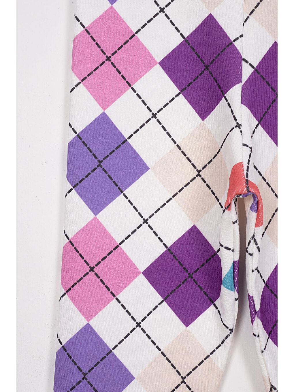 Kare Baskılı Mor Renk Kız Çocuk Tayt-1