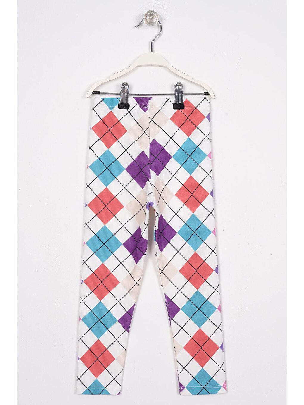 Kare Baskılı Mor Renk Kız Çocuk Tayt-2