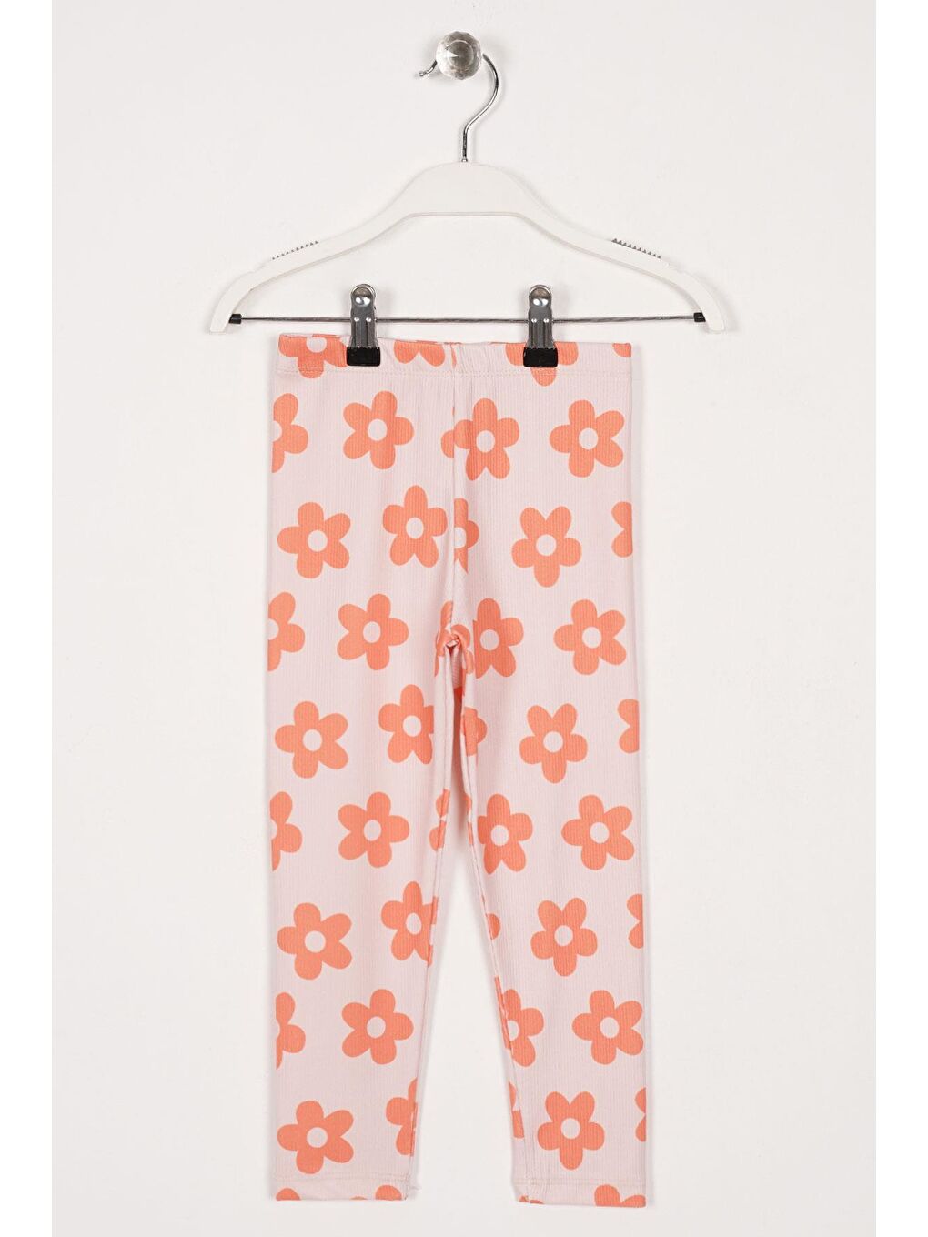 Pembe Çiçek Baskılı Somon Renk Kız Çocuk Tayt