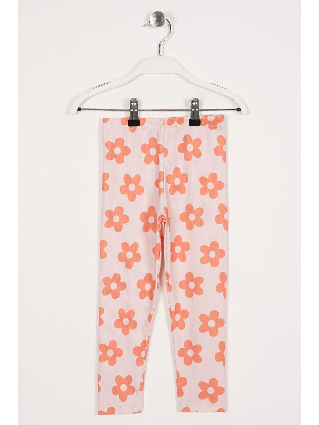 Pembe Çiçek Baskılı Somon Renk Kız Çocuk Tayt-1